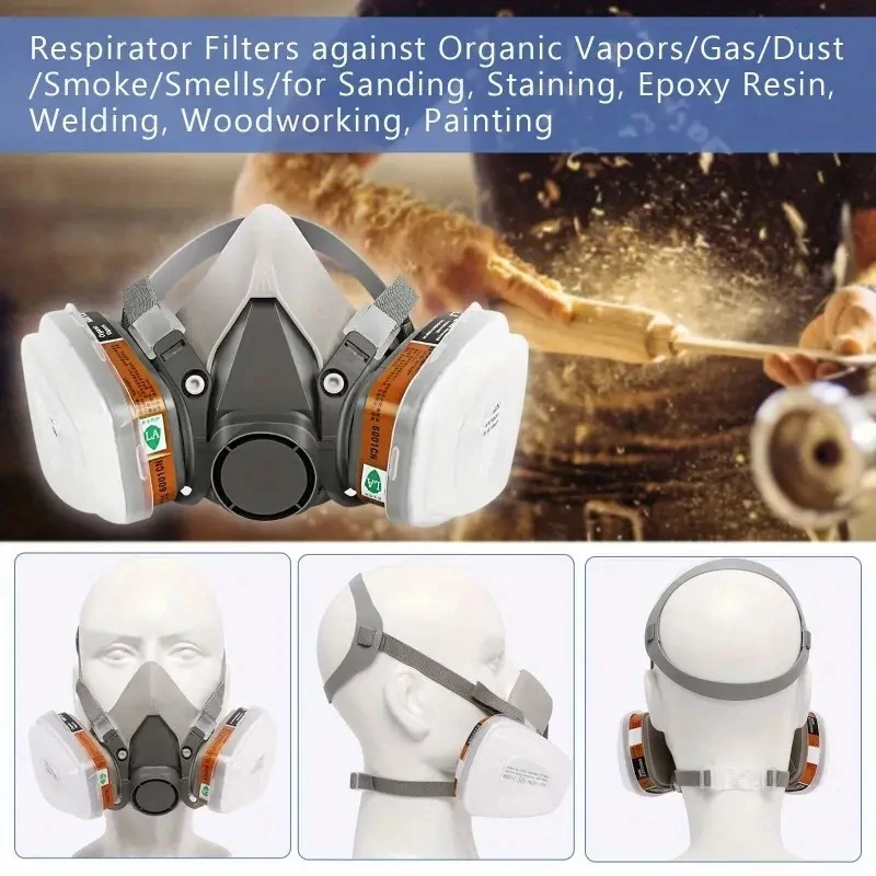 6200 Chemical Half Face Dustproof Respirator Industrial Painting Spraying Gas Mask with Protective Fog-proof Glasses Safety Work