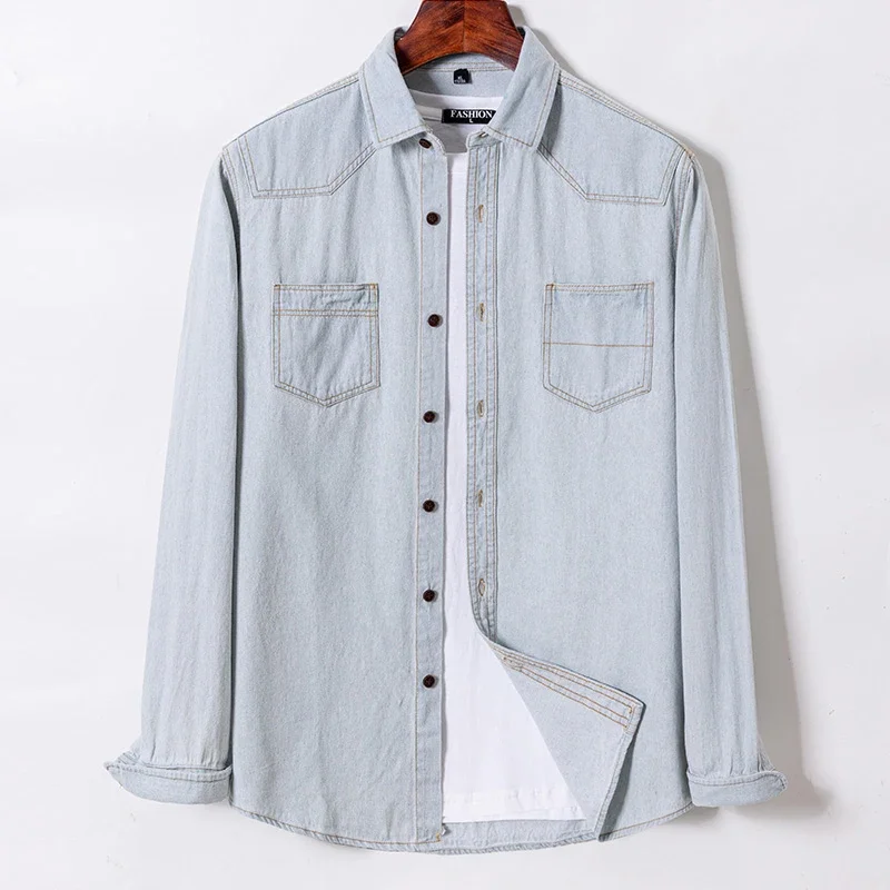Denim Pure Cotton Long-Sleeve With Pocket Design Shirt Classic Fashion Embroider Comfortable Clothes