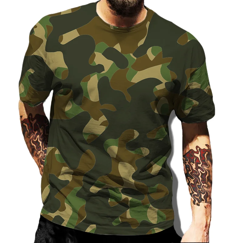 

2023 New Summer Men's Army Camo Short Sleeve Printed T-Shirt 3D Printed Casual Style Clothing Sports Streetwear Top Breathable