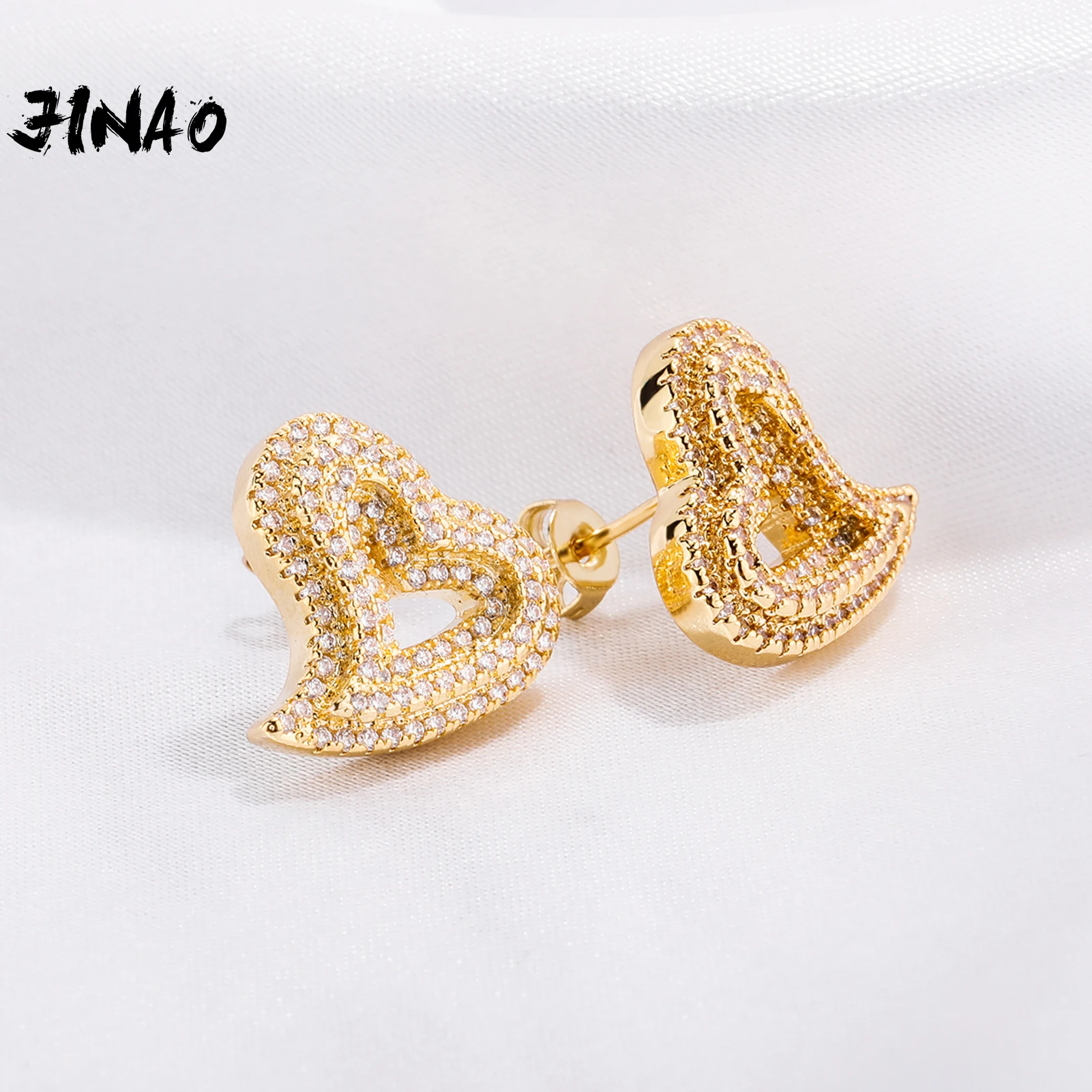 

JINAO Fashion Heart-Shaped Design Earring High Quality Ice Cravejado AAA+ Cubic Zircon Women Jewelry Free Shipping Items