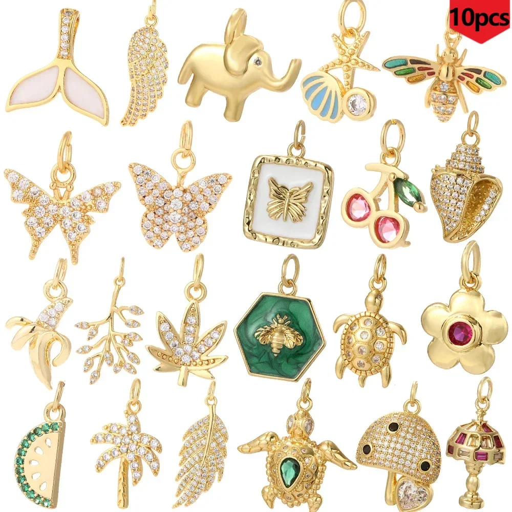 10 Stück süße Blumen-Schmetterlings-Charms für Schmuckherstellung, Zubehör, Tiere, Pflanzen, Ohrringe, Halskette, Armband, hochwertiger Großhandel