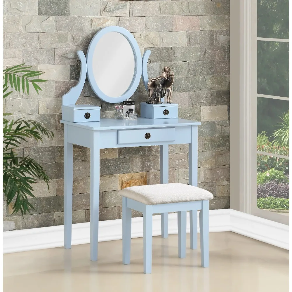

Moniya Wood Vanity Table and Stool Set, Blue Dressers for Bedroom