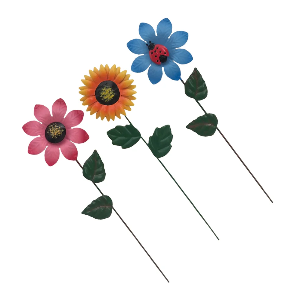 

3 Pcs Wrought Iron Flower Garden Stake Stakes Decorative Outdoor Metal Plant Sunflower Yard and Patio Flowers