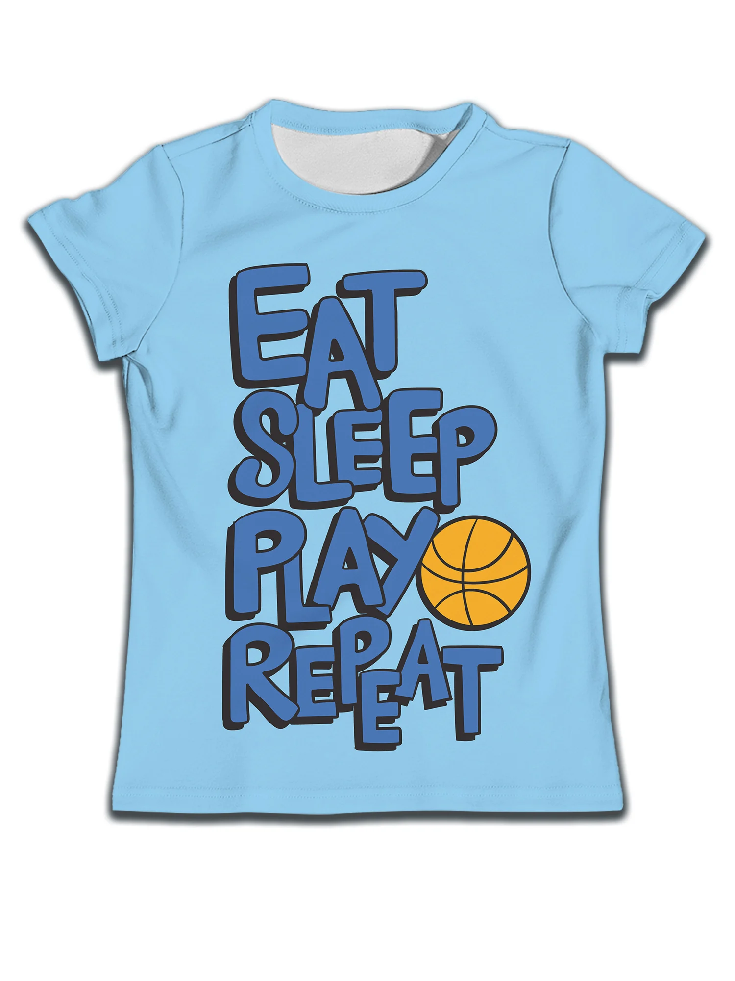 

Детская футболка с надписью «Eat Sleep Play» для мальчиков, голубая детская футболка, одежда для девочек, Повседневная футболка для девочек, веселые футболки с коротким рукавом для мальчиков