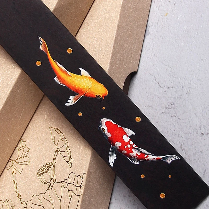 Wooden Bookmark Chinese Style Retro Painted Koi Carp Tassel Pendant Creative Book Mark Students Supplies Stationery Accessories