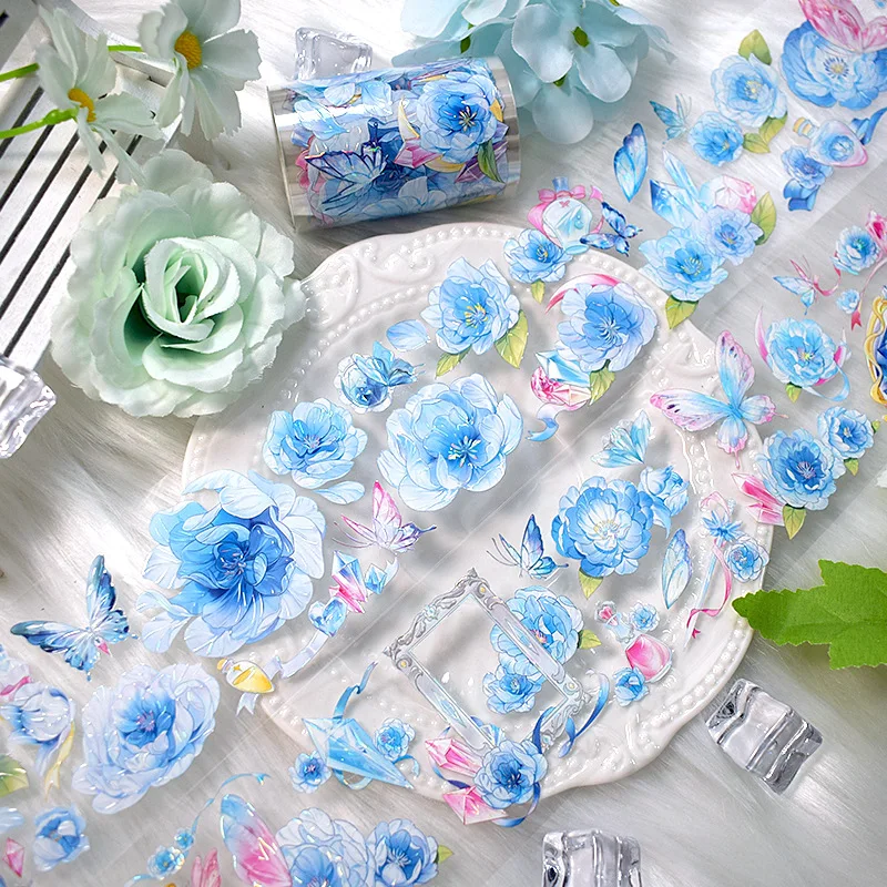 DIY 스크랩북 일기장용 붉은 꽃 테이프, 꽃 와시 마스킹 테이프, 미적 장식 접착 스티커, 롤 당 2m