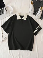 Contrast Color Versatile Polo T-shirt, Short Sleeve Causal Tennis Polo T-shirt, Women's Activewear - Image 2