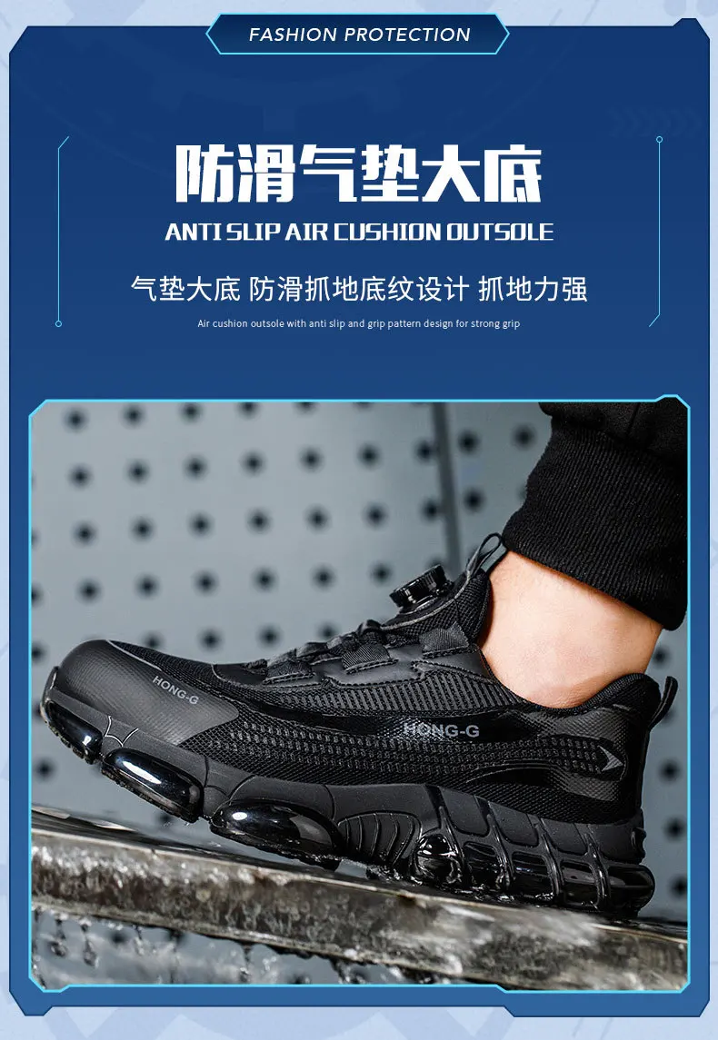 New Air Cushion Men's Safety Shoes Steel Toe Sneaker Rotated Button Stab-Proof Anti-smash Men Work Safety Boots Man Work Shoes