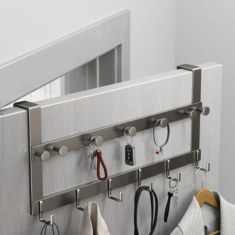 Over the Door Hook Space Aluminum Door Hanger with 13 Coat Hooks for Hanging Towel Bag Key Heavy Duty Bathroom Organizer