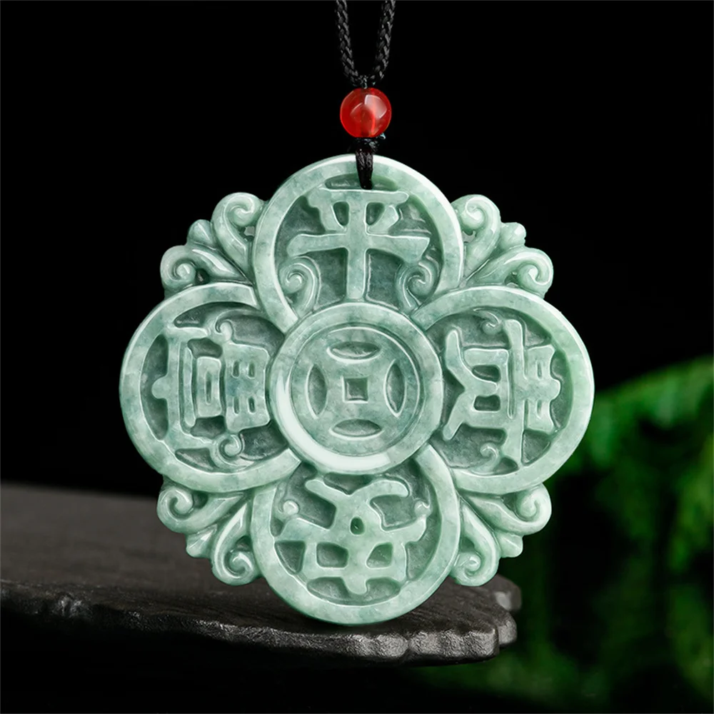 

Retro Natural Green Jadeite Carved Good Fortune Lucky Pendant Amulet Necklace Certificate Luxury Jade Vintage Charm Gift Jewelry