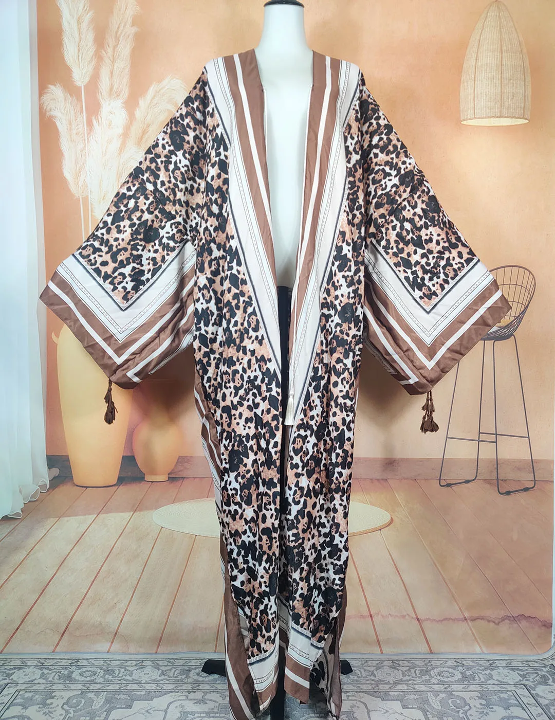 Kuwait 2023 New Fashion Boho Cotone Stampato Estate Manica Lunga Spolverino Per Le Donne Oversize Designer Africano Kaftan Kimono