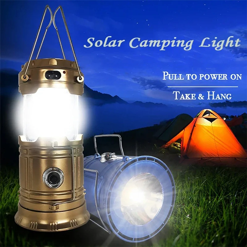 Portable Lantern Camping Lamp Light USB Rechargeable Solar LED Flashlight Waterproof Torch For Outdoor Fishing Hiking Survival