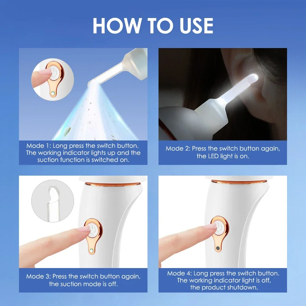 Ear Scoop Vacuum Cleaner Painless Ear Wax Cleaning Device Electric Ear Pick with Lighting Safety Earwax Remover Smart Ear Wax