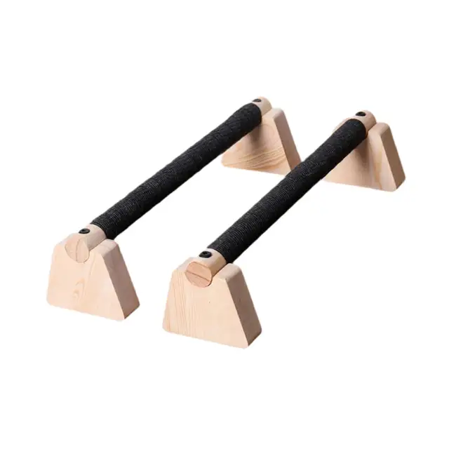 2 Pcs Wooden Push-up Bar Parallettes Bar Non-slip Handlebar for Bodybuilding Fitness Floor Workout Gymnastics Solid Wood Bracket 2