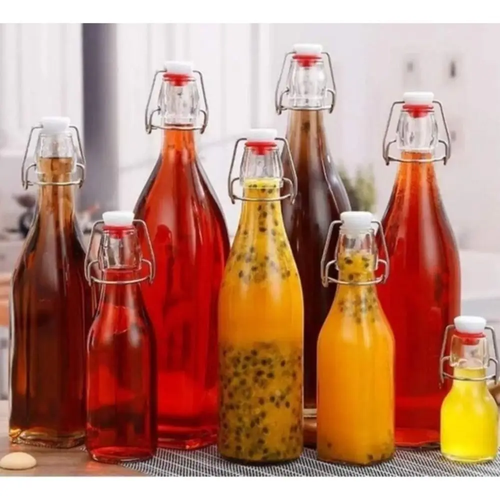 

250/500/1000ML Sealed Glass Bottle Leak-proof Transparent Juice Milk Bottle Large Capacity with Lid Wine Packaging Bottle