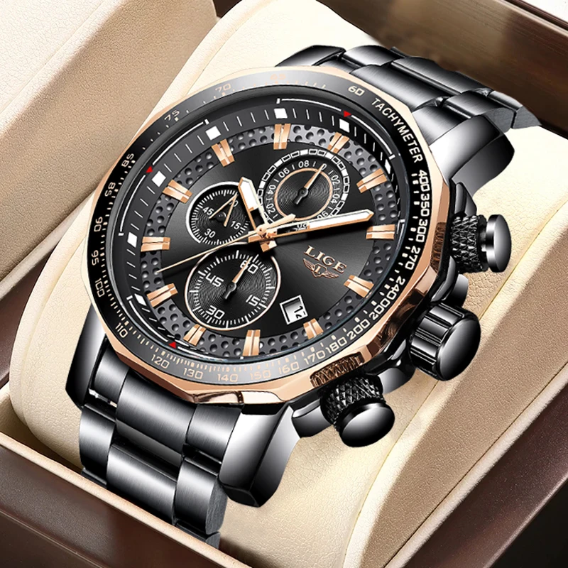 

2023 LIGE New Fashion Mens Watches Top Brand Luxury Military Big Dial Male Clock Analog Quartz Watch Men Sport Chronograph Watch