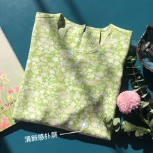 

Green New 2022 Natural Silk Full Sleeve Thin See Through Shirt Women Blouse Print High Quality Prairie Chic Women Top Blouses