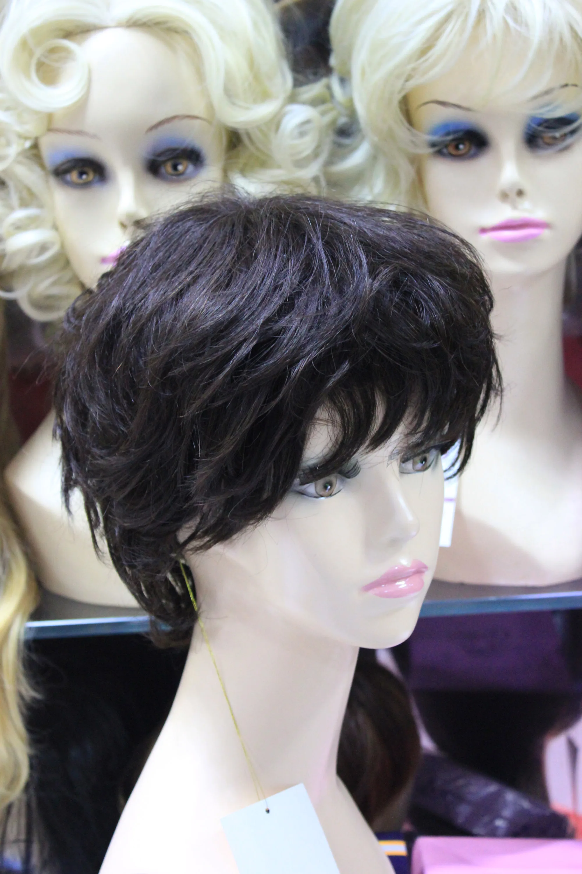 Black Human Hair Wig Short Natural Wave Natural Pixie Cut Wig With Bangs