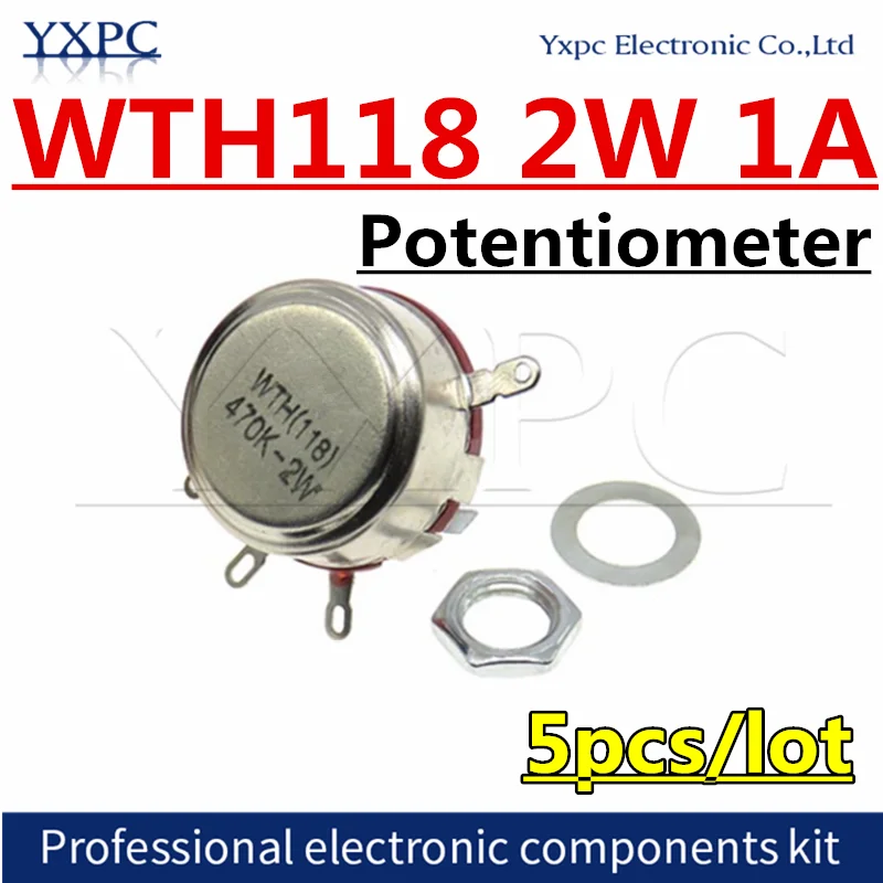 5pcs/lot WTH118 2W 1A 470R 1K 2.2K 3.3K 4.7K 5.6K 10K 22K 47K 100K 470K 500K 560K 1M ohm Potentiometer WTH118-2W wth118 2 2w 1a duplex potentiometer double wth118 1a 2w 470r 1k 2 2k 2k2 10k 22k 47k 100k 150k 220k 330k 470k 500k 560k 680k