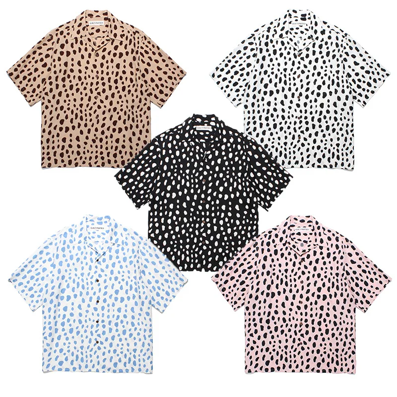 

Summer New Leopard Printing Hawaii Shirts Men Woman Best Quality Pocket Lapel Casual Vacation Tops T Shirt
