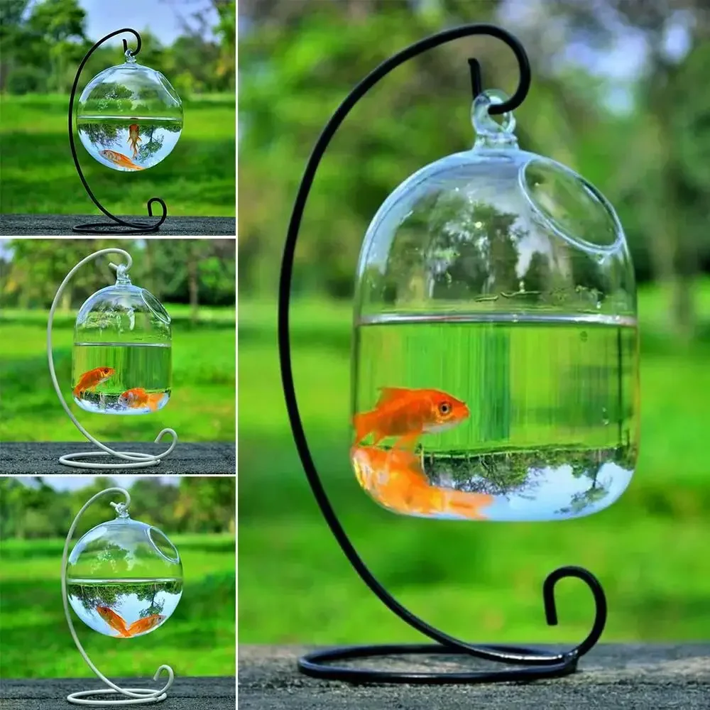 Aquarium Decoration Aquarium Decoration With Rack Holder Hydroponics Vase Wall Hanging Vase Ornament Fish Tank Hanging Glass Fish Bowl Bowl