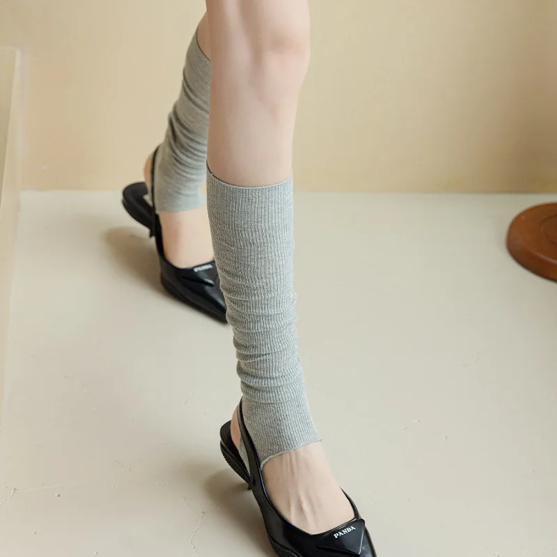 1 Paar Overknee-Strümpfe für Damen, Modische Lange Baumwoll-Kniestrümpfe, Dünne Atmungsaktive Einfarbige Gestrickte Stapelstrümpfe mit Fußteil – Detail 14