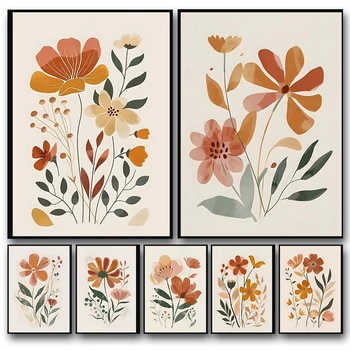 1pc frameless canvas Minimalist Neutral Floral Art Retro Posters Modern Bohemian Prints Wall Art Picture Living Room Home 1