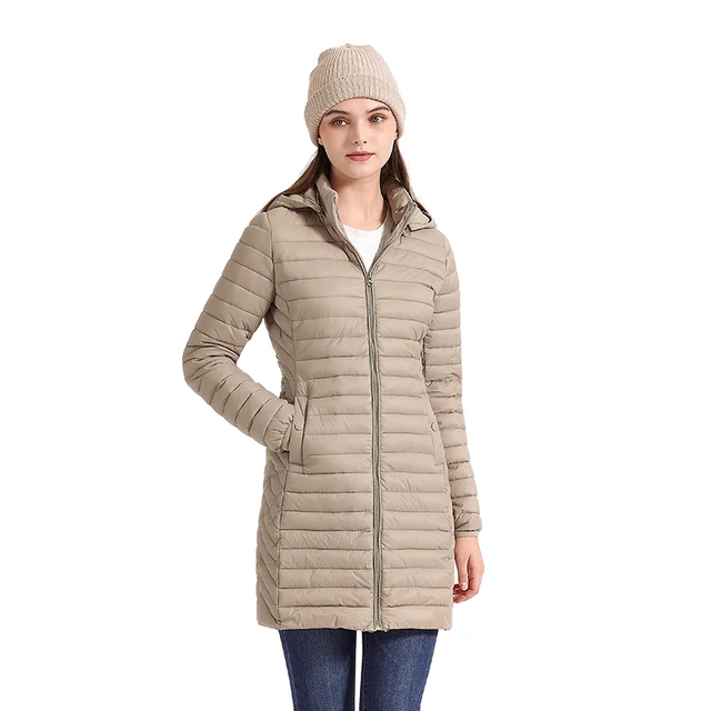 SANTELON-Parka larga y cálida con capucha para mujer, ropa de algodón acolchada para exteriores, prendas de vestir portátiles ultraligeras con bolsa, Invierno - Imagen 2