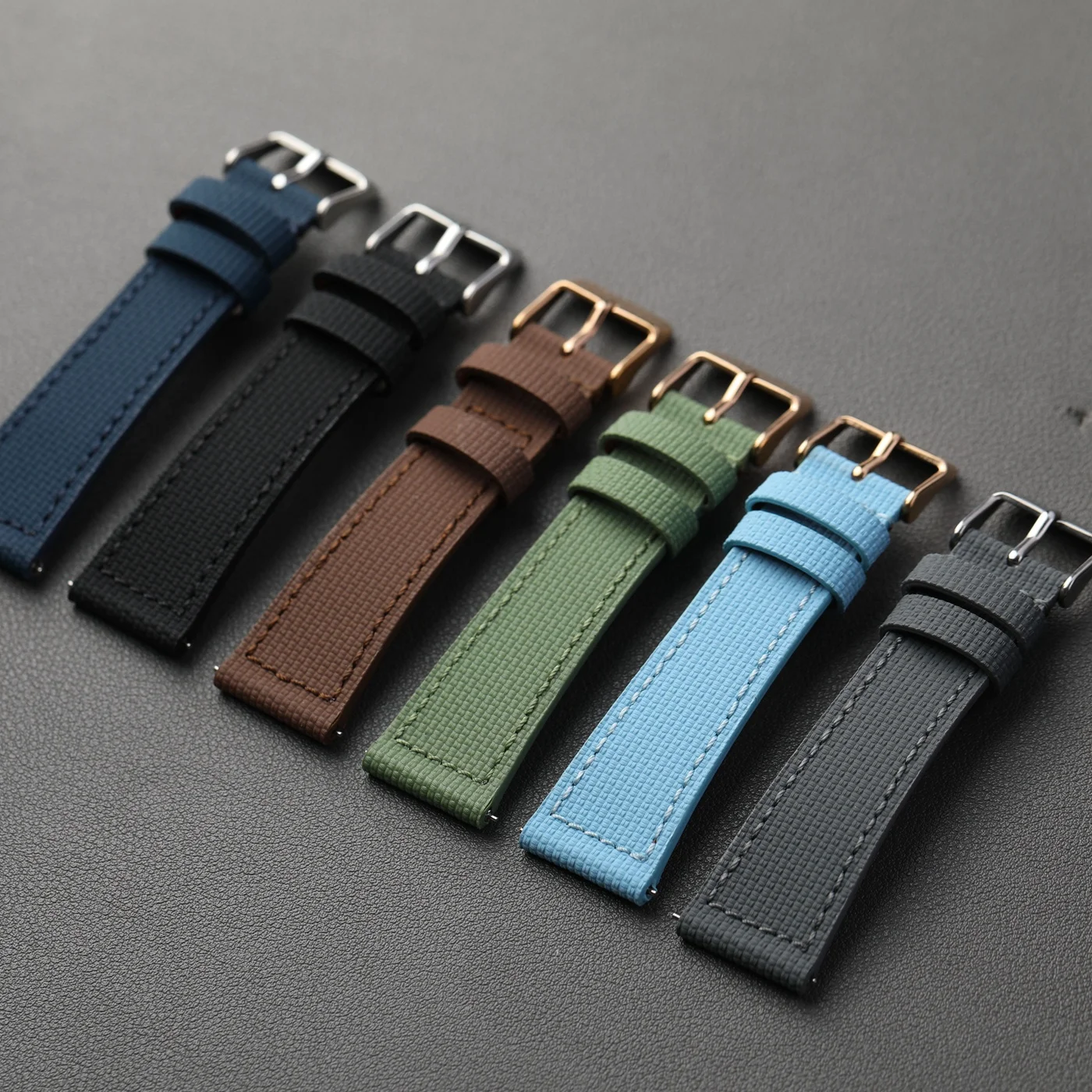 Premium Waterproof Fluororubber Leather Strap - Quick Release, Soft, Retro Design in Blue, Black, and Brown