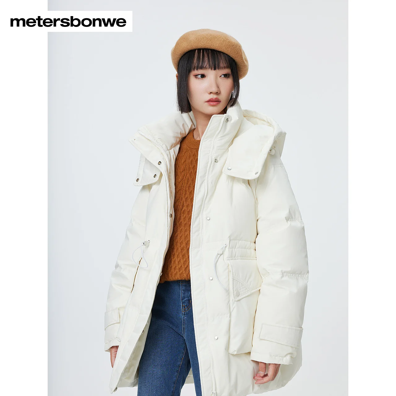 Metersbonwe Long Hooded Down Jacket Women Winter Parker Coat Ladies 2023 New Fashion Warm Jackets Casual White Outerwear