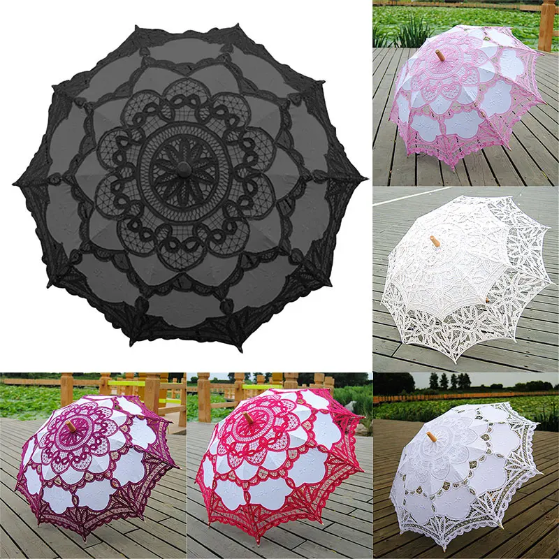 Handmade Parasol Lace Beige Umbrella Wedding Umbrella With Long Handle Photography Prop For Wedding Outdoor Sun