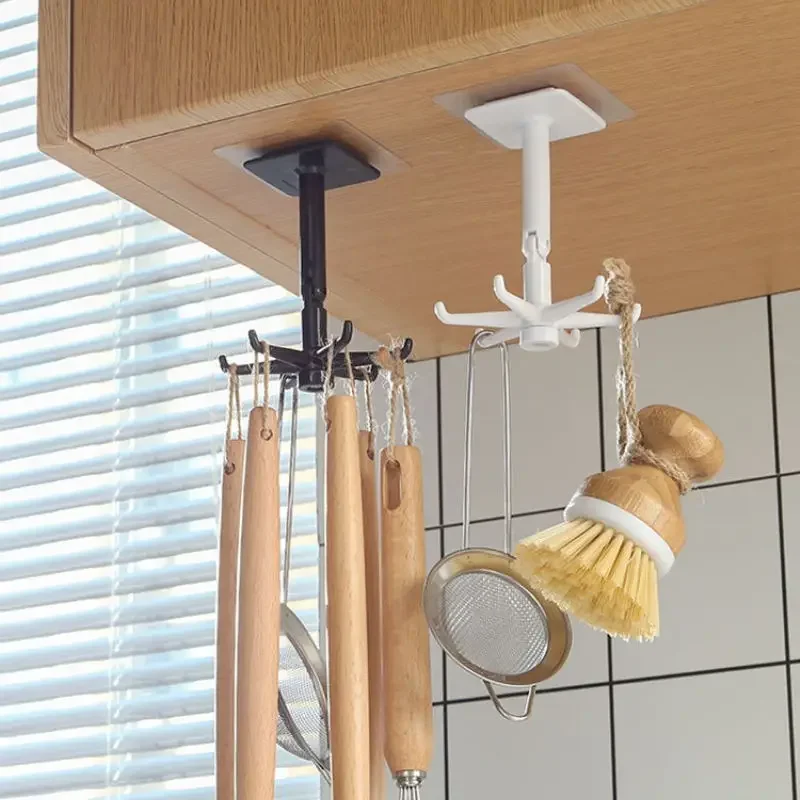 1/2Pack 360&deg; Rotated Rotatable Storage Spoon Hanger Non Punching Adhesive Hook Wall Mounted Kitchen Suction Cup Storage Rack