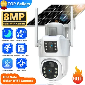 Solar Cam WIFI Dual Lens 8MP HD Wireless Security CCTV Waterproof Night Vision PIR Human Detect PTZ Home Surveillance Cameras