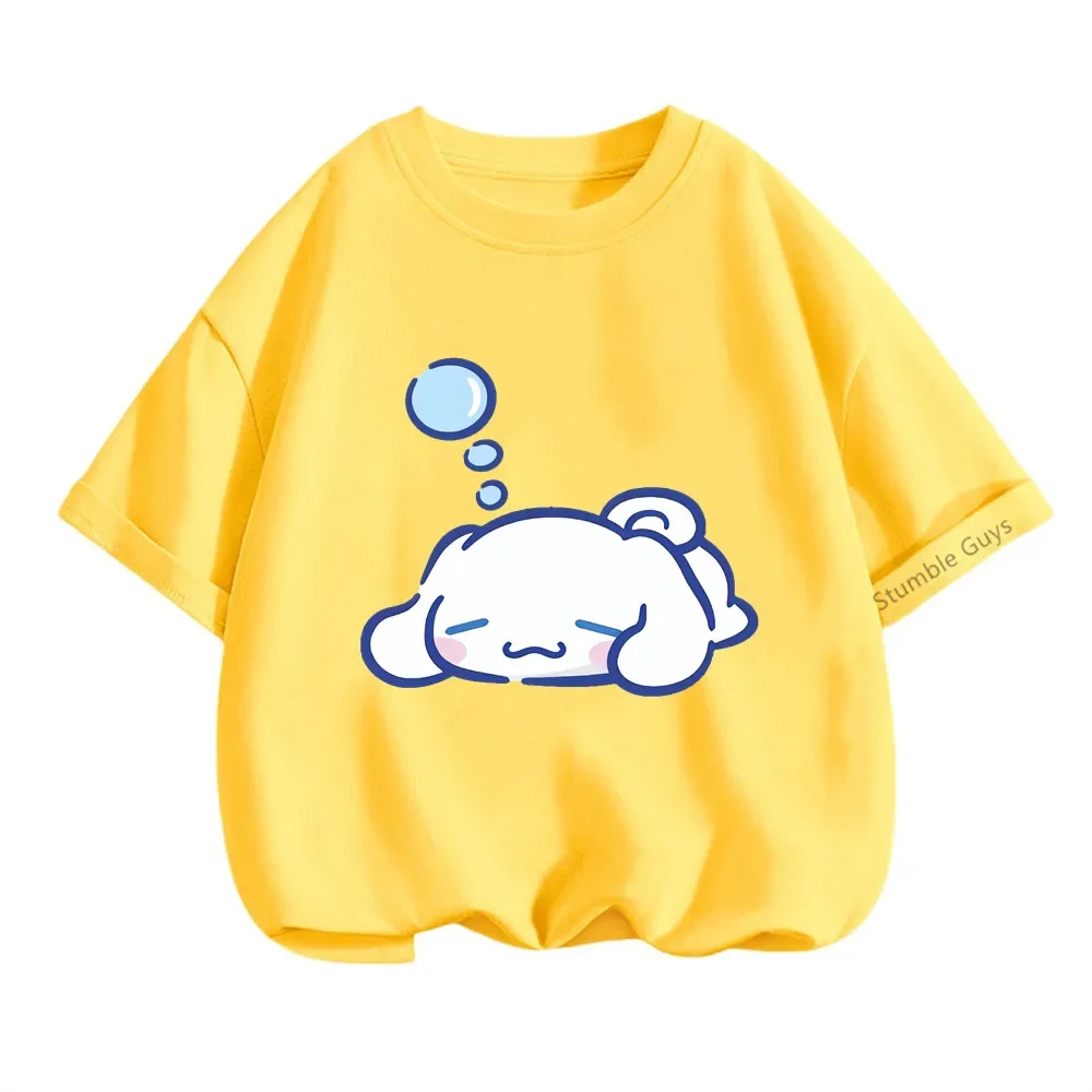 Cinnamoroll 캐주얼 반소매 티셔츠 3-14Y 어린이 소년 의류 소녀 여름 Sanrio Cartoon