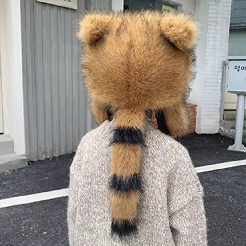 Winter Hat Knitted Hat Children Hat Set Cute Raccoon Bomber Hats for Kids 8 Years Old