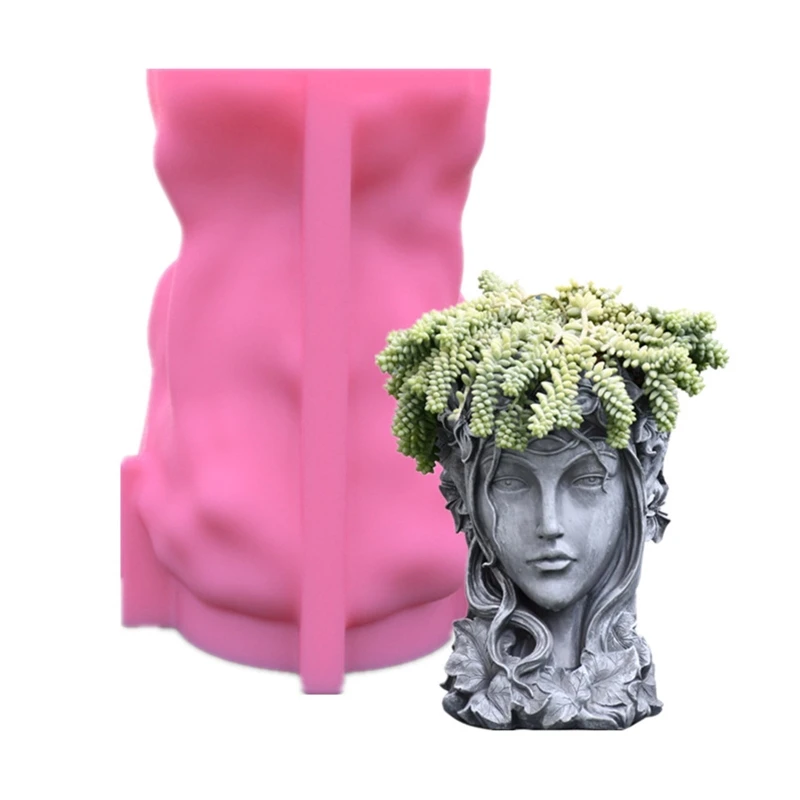 Y51E Handmade Girl for Head Shaped Flower Pot UV Epoxy Mold Pen Holder Holder Cement Pot Planter Resin Silicone Mould