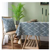 

Polyester Tablecloths, Waterproof Table Covers Tassel Stripes Navy Dining Table Coffee Table Deco