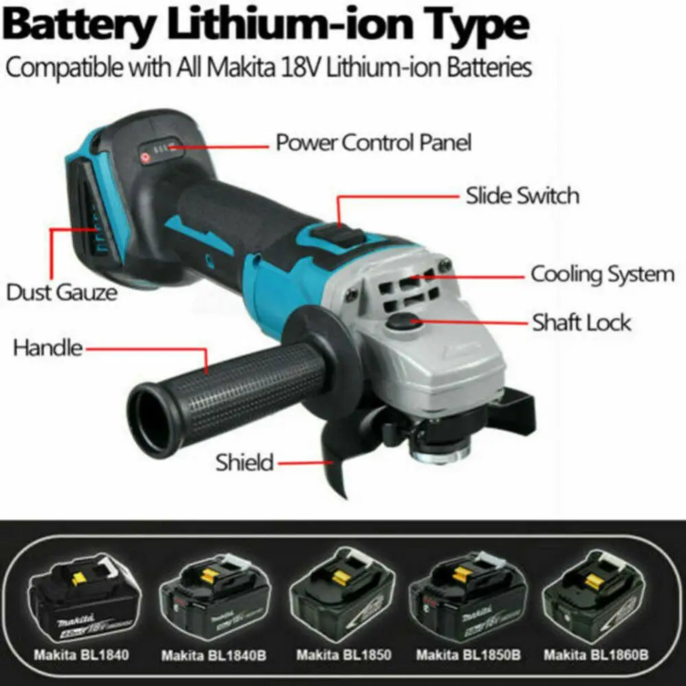 Magnitt 100/125mm Brushless Electric Angle Grinder DIY Cutting Machine Polisher Household Power Tools for Makita 18V Battery 4