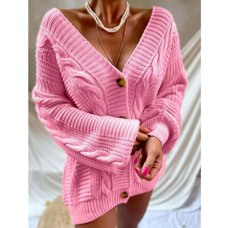 Spring New Bohemian Women's Cardigan V-Neck Long-sleeved Sweater Autumn Retro Elegant Single-breasted Knitwear Jacket