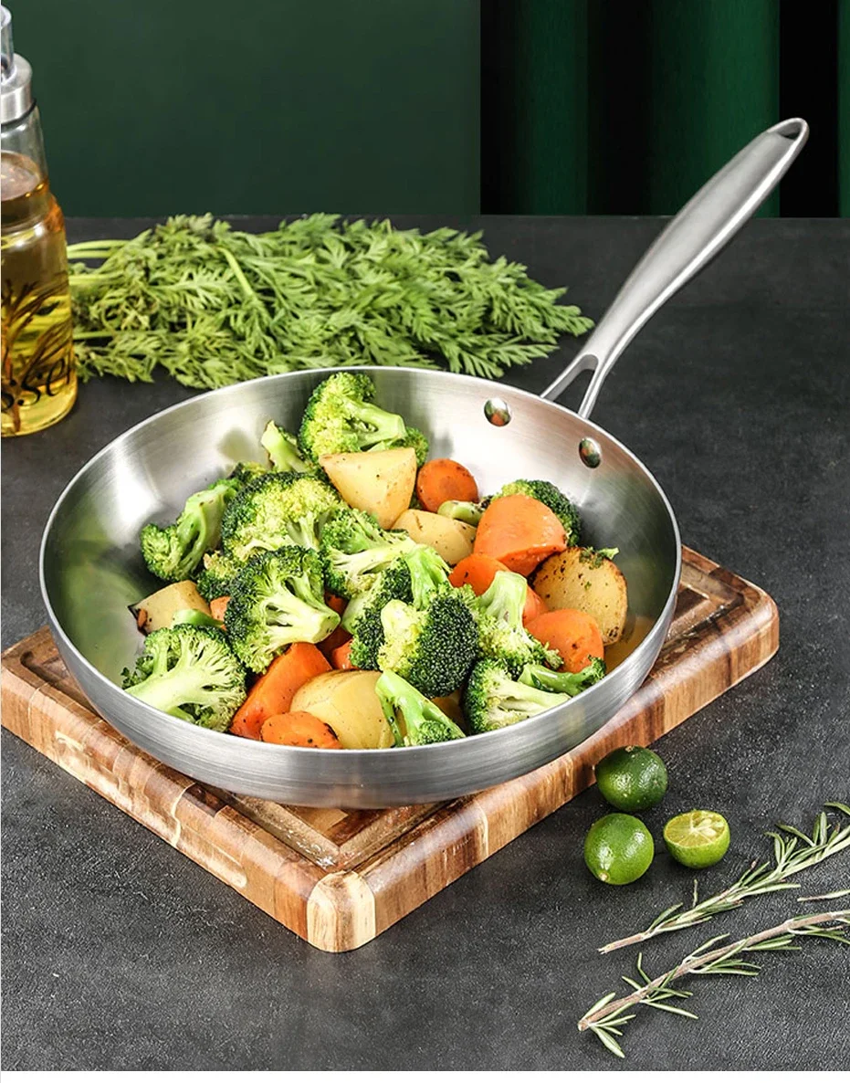 PDG1 304 Stainless Steel Non Stick Pan for Frying Steak Uncoated Kitchen Cookware Suitable for Gas Stoves and Induction Cookers 6