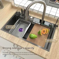 Double Waterfall Kitchen Sink Modern LED Display Kitchen Sink with Flexible Tap Smart Stainless Steel Sink with Accessories 2