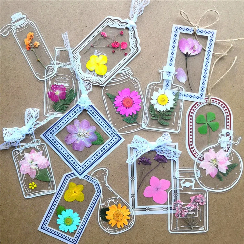 EZONE 20pcs Transparent Dried Flower Bookmark Stickers PET Decorative Stickers Herbarium Bookmarks DIY Scrapbook Specimen Gift floral painting bookmark bookmarks stationery supplies
