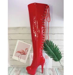 LAIJIANJINXIA Women PU High Heels Over-the-Knee Boots Women's New Autumn Winter Fashion 15CM Thigh Sexy Dance Shoes