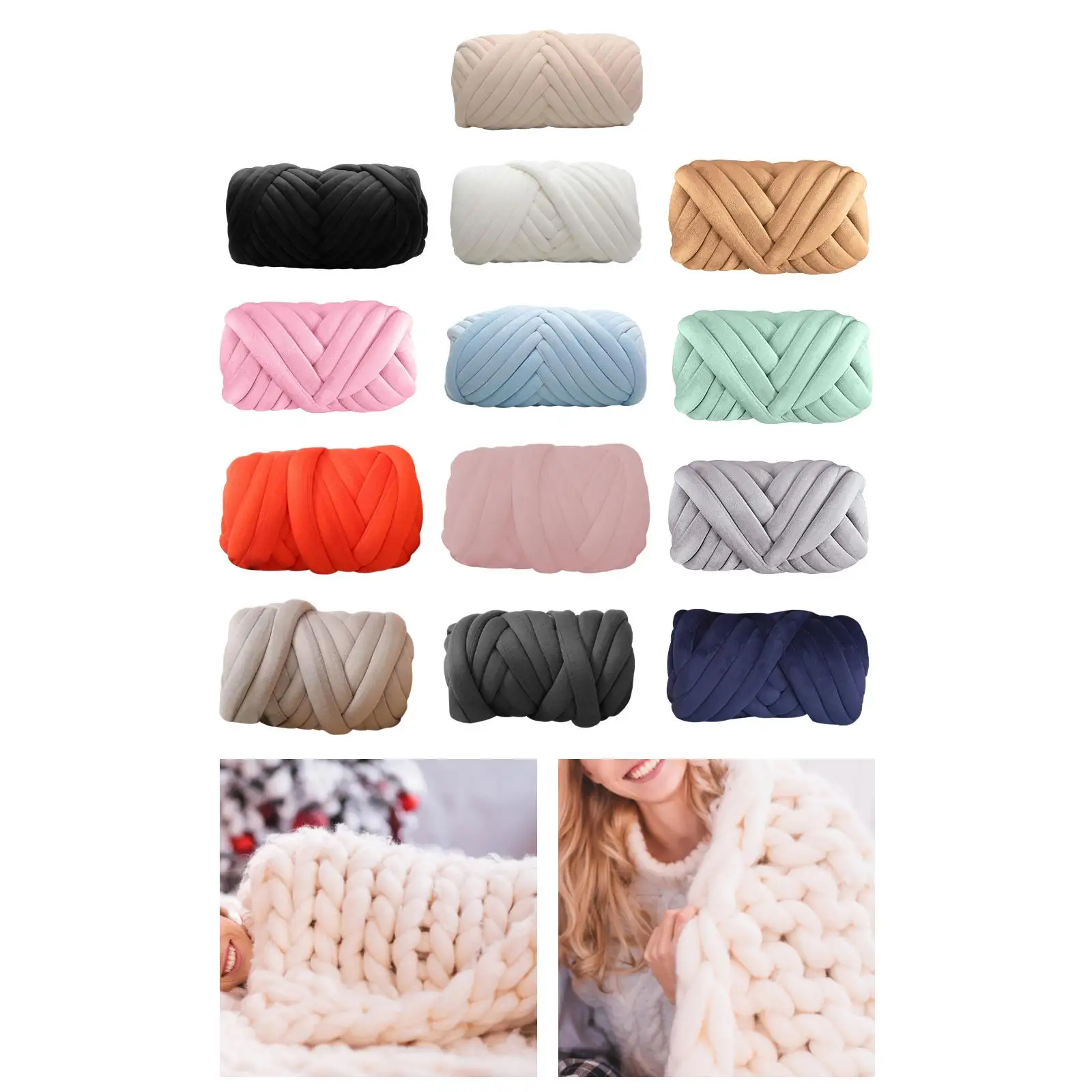 Cotton Polyester Chunky Yarn Jumbo Tubular Yarn Crocheting Tube Giant Soft Yarn Hand Knit Weight Yarn for Throw Blanket Baskets 3