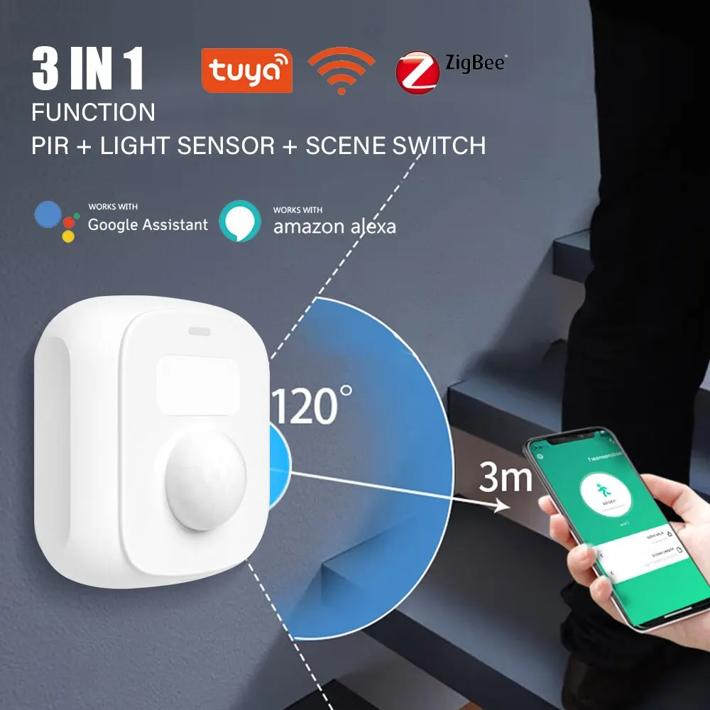 3 In 1 Tuya Wifi Zigbee Mini Smart Sensor Human Motion Sensor Scene Switch Remote Smart Life APP Home Security for Alexa Google