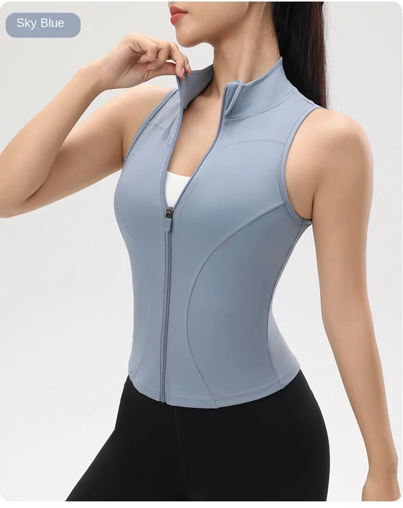 Reißverschluss, stoßfest, Yoga-Top, Damen, Sport, ärmellos, Tank-Top, enge Yoga-Kleidung, schnell trocknend, atmungsaktiv – Detail 19