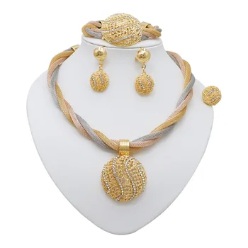 New Design Fine Jewelry Sets Dubai African Gold Color Jewelry Sets Wedding For Women Necklace Set Indian Costume Jewelry Gifts
