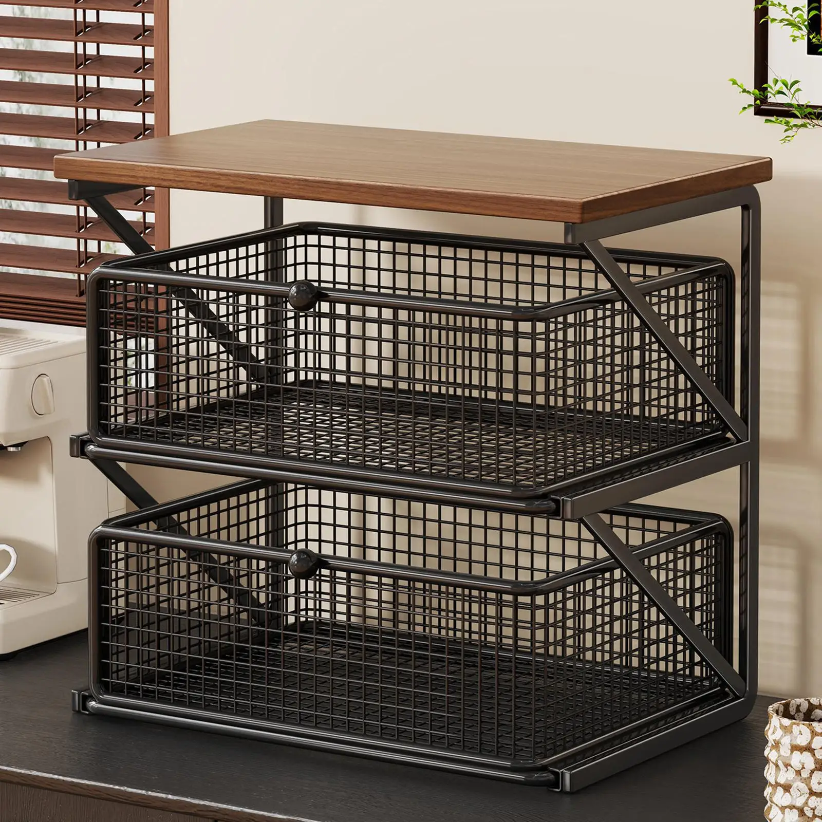 Kitchen Counter Shelf Organizer Ironwood Drawer Storage Rack Coffee Accessories Station for Room and Pantry Kitchen Counter Shelf Organizer Ironwood Drawer Storage Rack Coffee Accessories Station for Room and Pantry