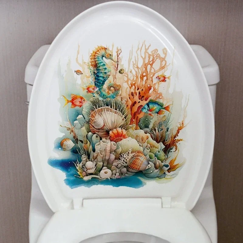 Underwater Coral Starfish Toilet Sticker Removable Waterproof Bathroom Decor Self-Adhesive Wall Decals for Bathroom Makeover