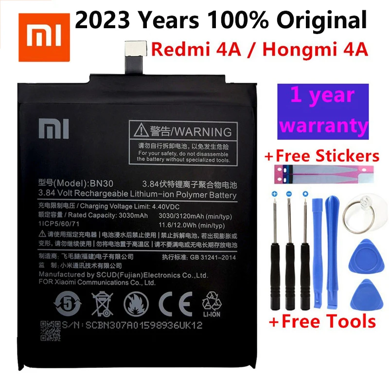 

100% Original Xiaomi BN30 bn30 Battery Xiaomi Redmi 4A Redrice Hongmi 4A Lithium Polymer Replacement Bateria Free Repair Tools
